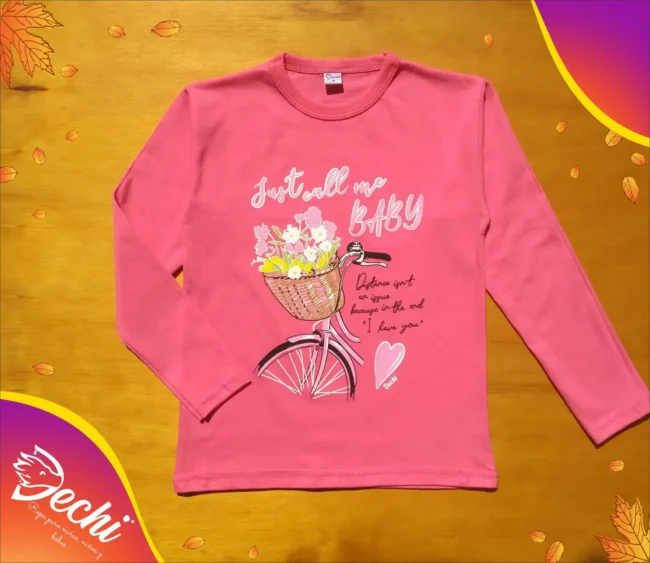 Ropa para niña remera nena bicicleta con flores Rosa chicle