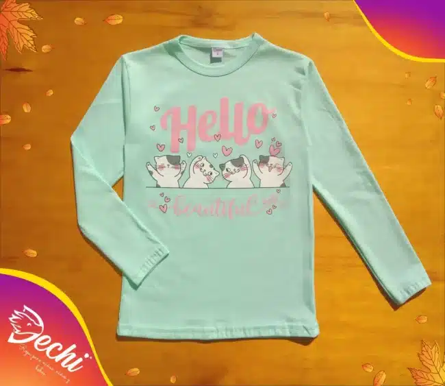 Ropa para niña remera nena gatitos verde agua fabrica mayorista