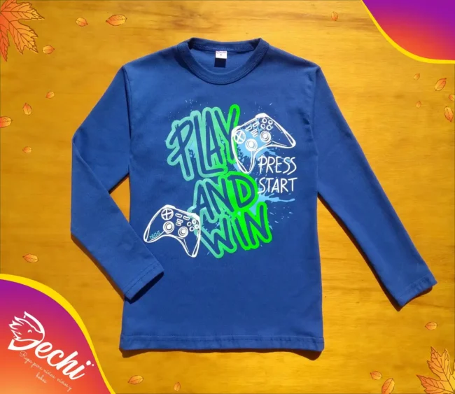 Ropa para niño remera nene gamer play and win azul fabrica mayorista