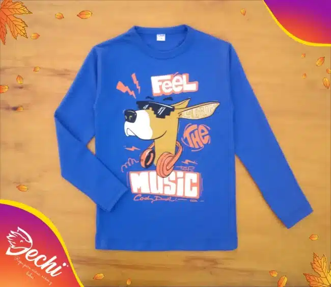 Ropa para niños y niñas remera de nene manga larga azul canguro musica