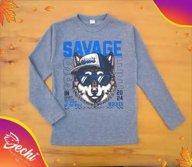 Ropa para niños y niñas remera de nene manga larga gris melange perro savage