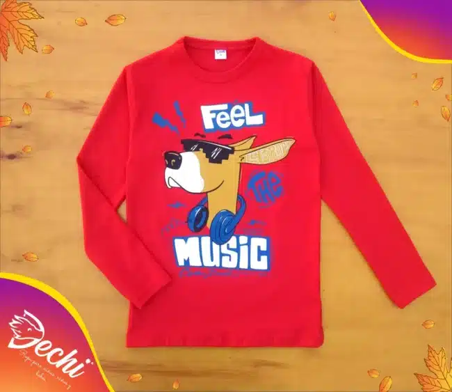 Ropa para niños y niñas remera de nene manga larga rojo canguro musica