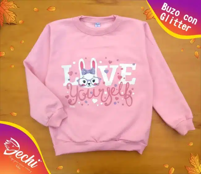 ropa para niñas nena buzo conejita glitter rosa invierno 2024 Fabrica mayorista