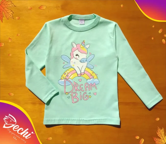 Ropa para bebe remera niña unicornio verde agua fabrica mayorista