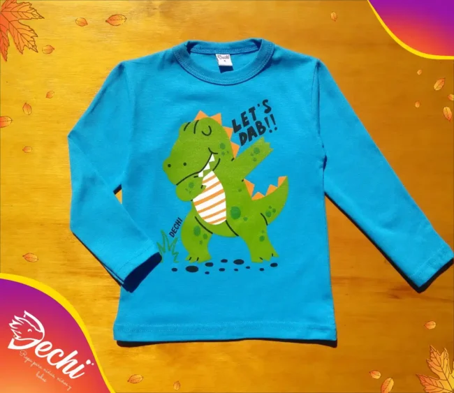 Ropa para bebe remera niño dinosaurio azul claro fabrica mayorista