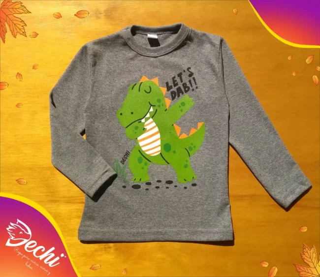 Ropa para bebe remera niño dinosaurio gris melange fabrica mayorista (1)