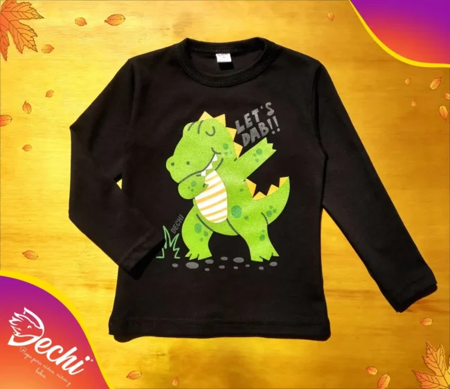 Ropa para bebe remera niño dinosaurio negro fabrica mayorista