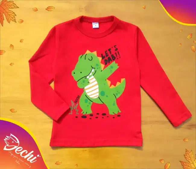 Ropa para bebe remera niño dinosaurio rojo fabrica mayorista