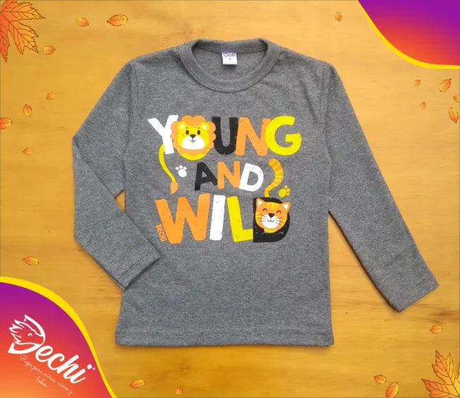 Ropa para bebe remera niño leon y tigre gris melange fabrica mayorista