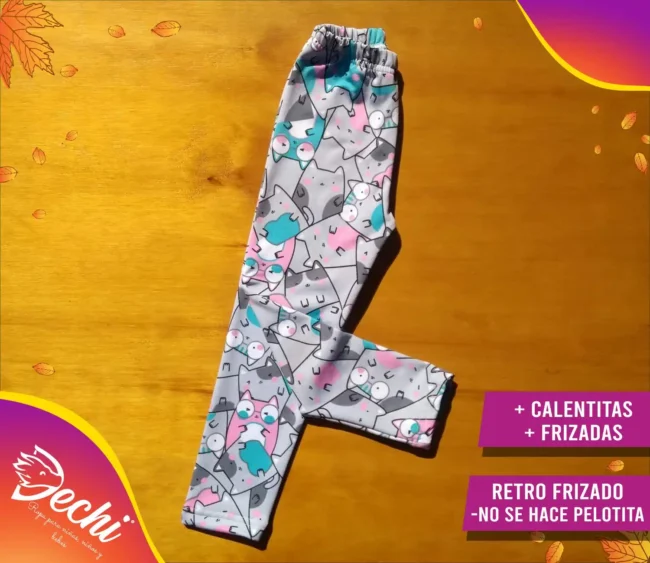 Ropa para niña calza termica frizado estampada Gatitos gris kawaii