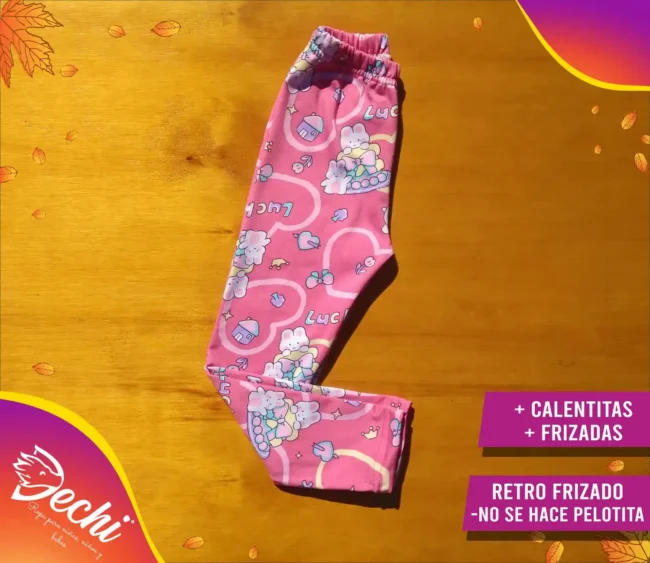 Ropa para niña calza termica frizado estampada conejitos rosas kawaii