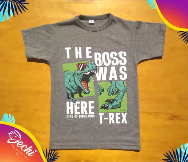 fabrica mayorista Remera dino boss gris ropa para niños