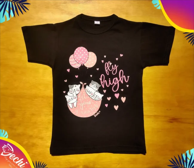 fabrica mayorista Remera gatitos globos negro ropa para niños y niñas