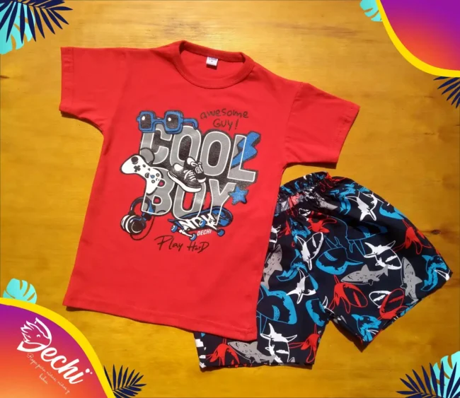 fabrica mayorista Remera skate cool boy rojo conjunto malla de baño ropa para niños