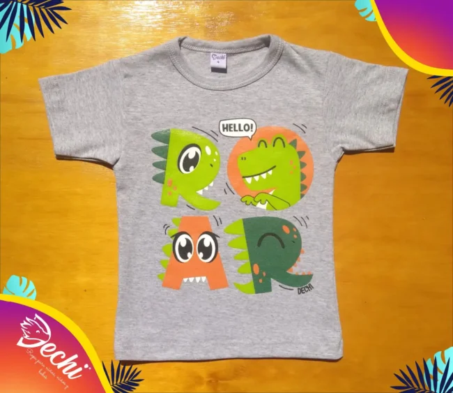 remera de bebe por mayor dinosaurio roar gris fabrica mayorista con envíos