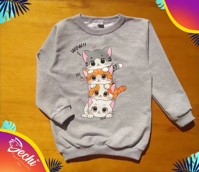 Buzo rustico verano Gatitos gris Fabrica mayorista ropa para niños niñas y bebes