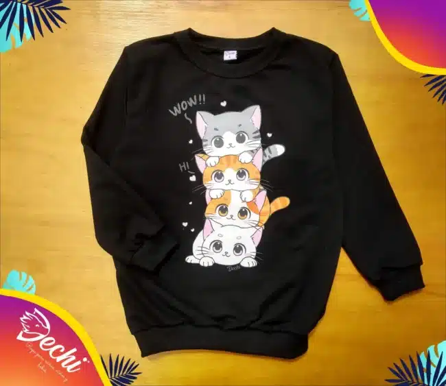 Buzo rustico verano Gatitos negro Fabrica mayorista ropa para niños niñas y bebes