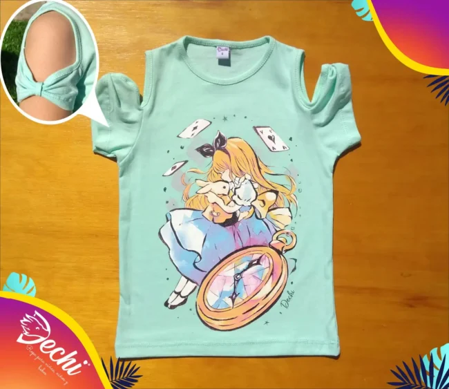 fabrica mayorista Remera alicia verde ropa para niños y niñas