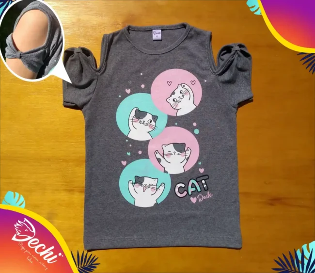 fabrica mayorista Remera gatitos circulos gris ropa para niños y niñas