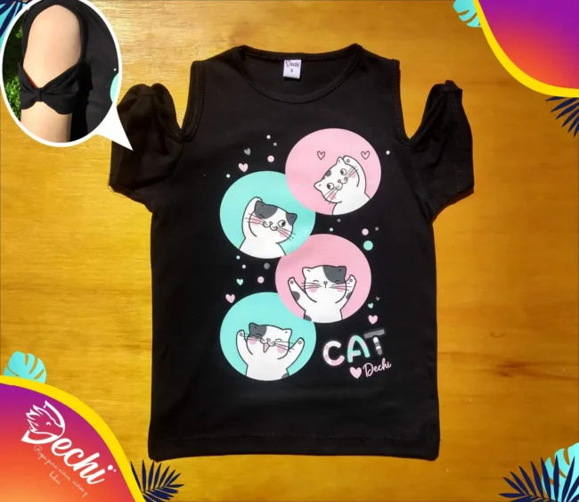 fabrica mayorista Remera gatitos circulos negro ropa para niños y niñas