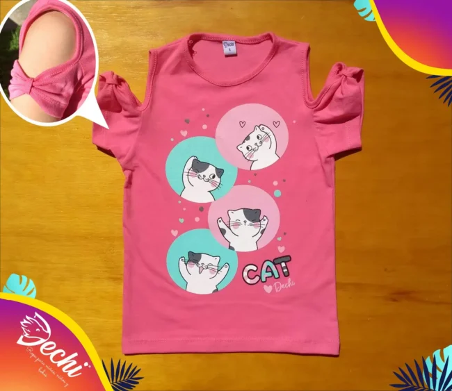 fabrica mayorista Remera gatitos circulos rosa ropa para niños y niñas