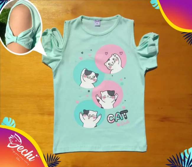 fabrica mayorista Remera gatitos circulos verde ropa para niños y niñas