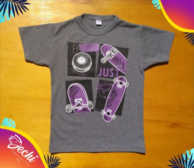 fabrica mayorista Remera skate gris ropa para niños