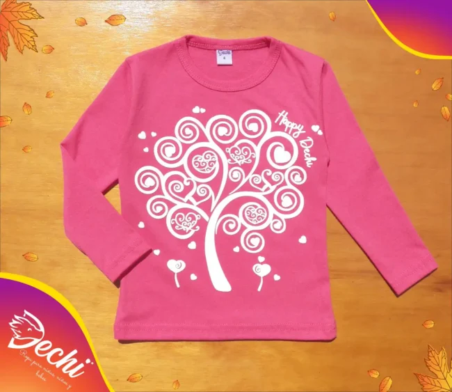 Remera manga larga de bebe nena arbol relieve rosa