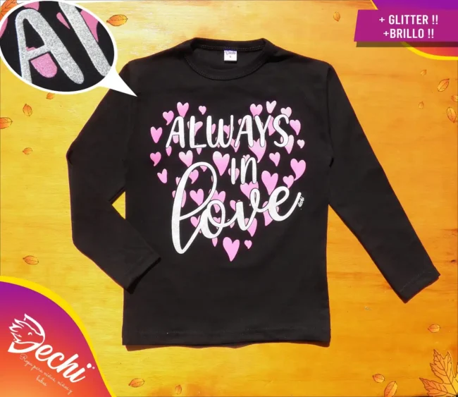 Ropa remera para niña o chicas always in love negro fabrica mayorista