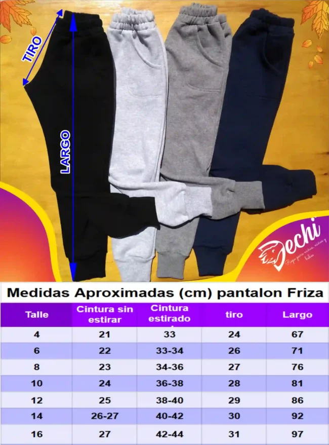 talles medidas pantalones friza