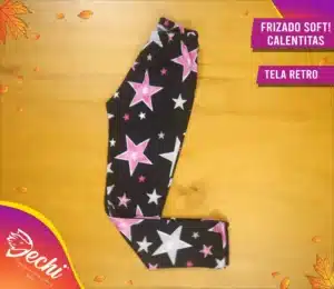 Ropa para niña calza termica frizado estampada negra con estrellas rosas y blancas