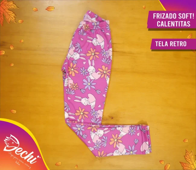 Ropa para niña calza termica frizado estampada rosa con conejitos