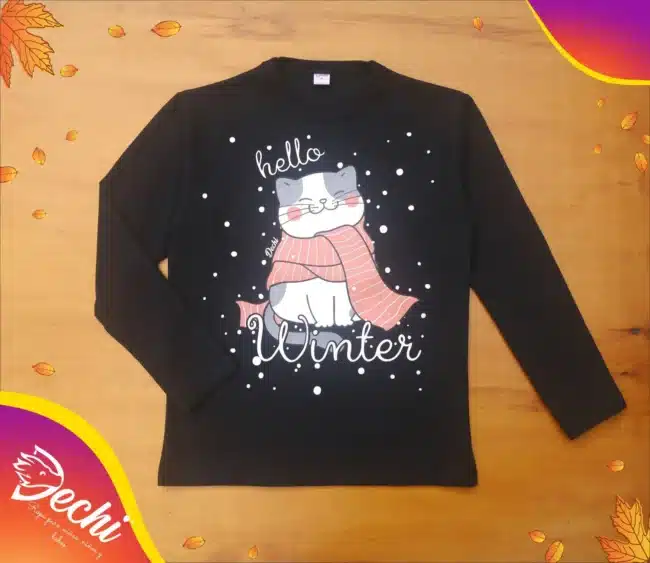 Ropa remera para niña o chicas hello winter nieve negro fabrica mayorista