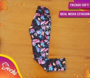 Ropa para niña calza termica frizado estampada negra con letras