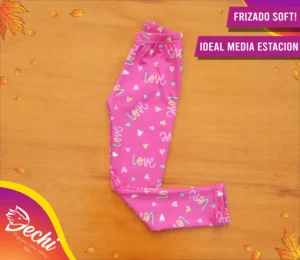 Ropa para niña calza termica frizado estampada rosa love