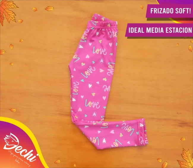 Ropa para niña calza termica frizado estampada rosa love