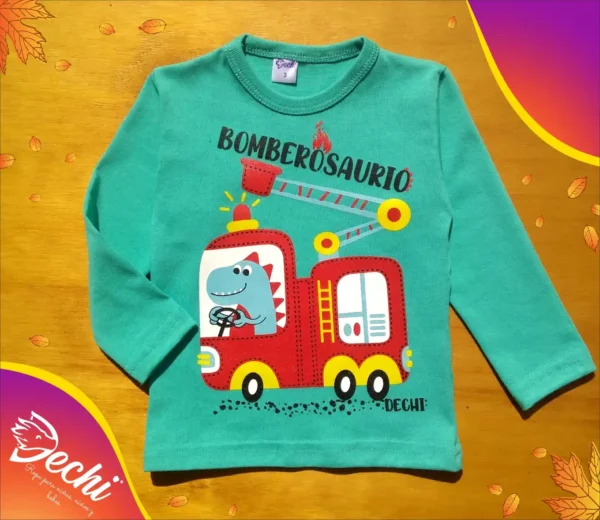 Remera dino bombero bebe ML