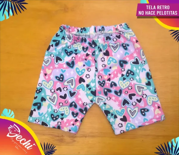 Biker Corazon celeste y rosa tela retro (lycra)