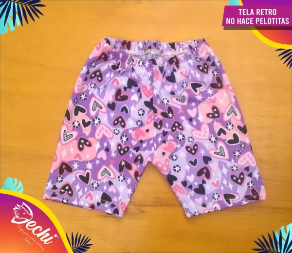 Biker Corazones rosa y lila tela retro (lycra)