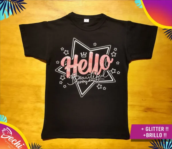 Remera Hello GLITTER MC