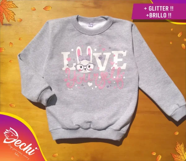 Buzo de Friza Love conejita con brillo