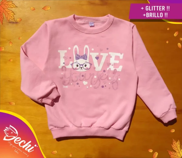 Buzo de Friza Love conejita con brillo