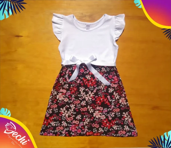 Vestido Blanco con Florcitas Rosas y rojas