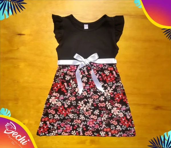 Vestido Negro con Florcitas Rosas y rojas