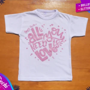 fabrica mayorista Remera corazon con brillo blanca ropa para niños y niñas