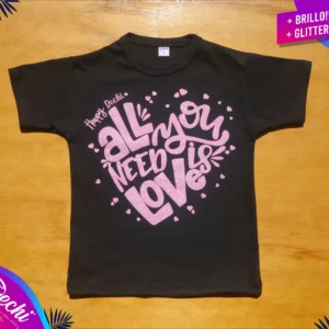 fabrica mayorista Remera corazon con brillo negra ropa para niños y niñas