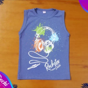 fabrica mayorista Musculosa remera sin mangas musica auricular azul ropa para niños y niñas 2026