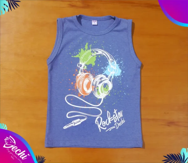 fabrica mayorista Musculosa remera sin mangas musica auricular azul ropa para niños y niñas 2026 fabrica mayorista Musculosa remera sin mangas musica auricular azul ropa para niños y niñas 2026