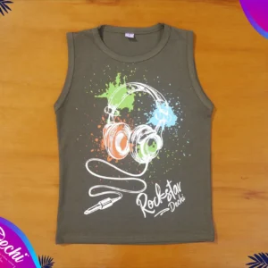 fabrica mayorista Musculosa remera sin mangas musica auricular verde ropa para niños y niñas 2026 (1)