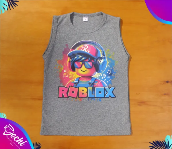 fabrica mayorista Musculosa remera sin mangas roblox gris ropa para niños y niñas 2026 fabrica mayorista Musculosa remera sin mangas roblox gris ropa para niños y niñas 2026